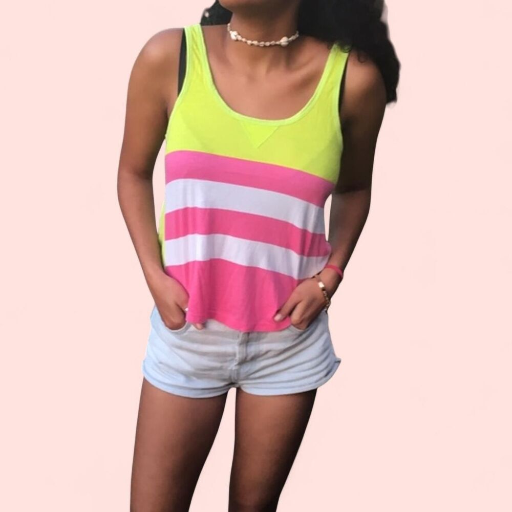 Hollister pink and green racerback tank